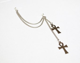 Silver Ankhs Double Pierce Cartilage Earring (Single-Side)