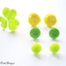 SALE 10.00 -- Spring Greens & Yellow Earring 6pc. Set, Fabric Rosettes, Mums and Button Earrings