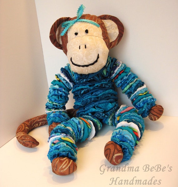 Handmade Fabric Yoyo Monkey Leah the Monkey Stuffed Toy Ready
