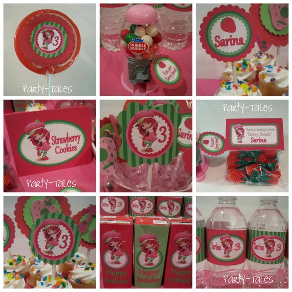 Strawberry Shortcake Printable birthday party Personalized Collection cupcake toppers favors tags Water bottle Food Sweet Juice box labels Il_570xn