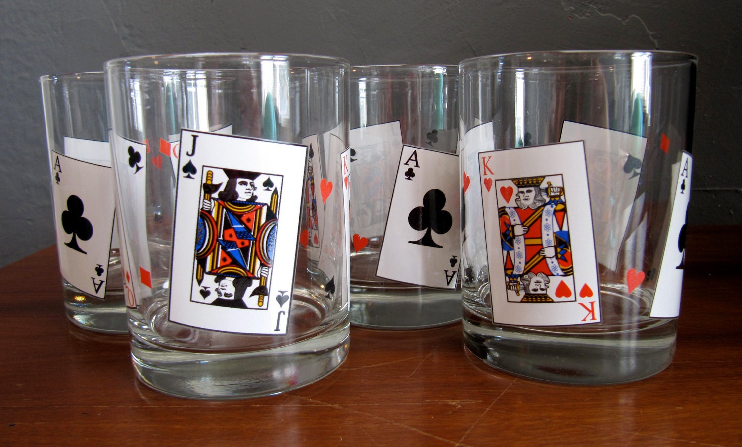 Set of 4 Vintage Playing Card Glasses short