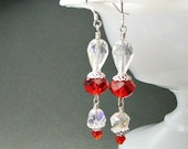 Red crystal earrings, Swarovski crystals, sterling earwires.