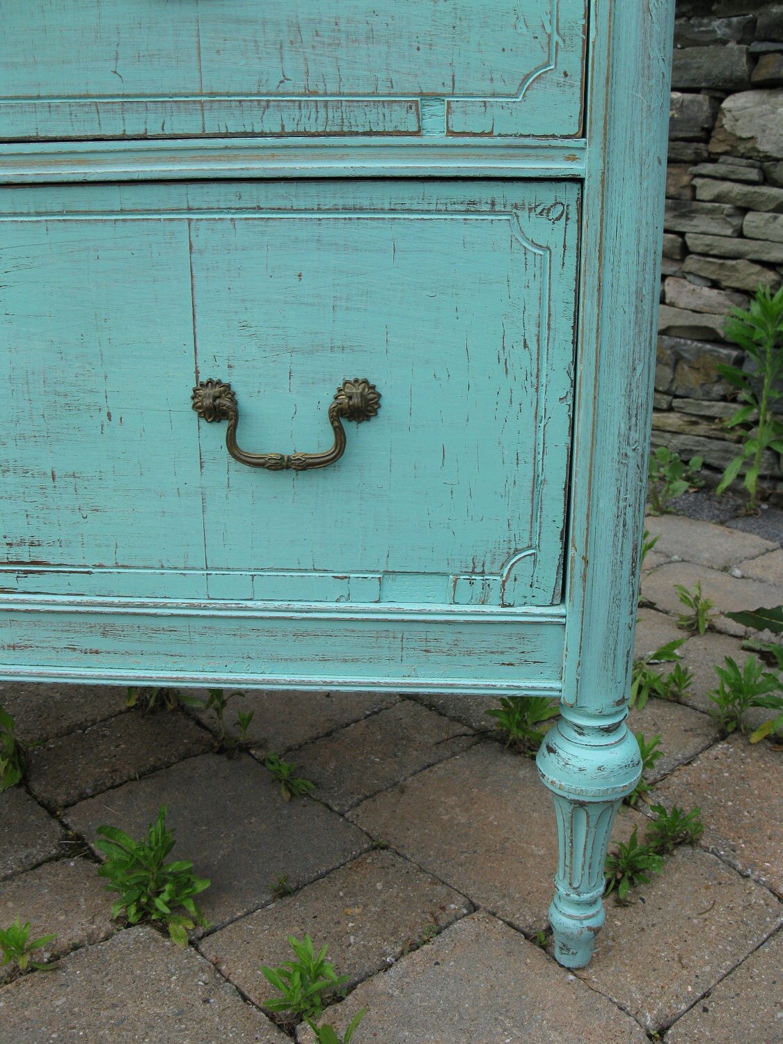 Chic and Shabby Beachy Aqua Tall Dresser / Chest of Drawers