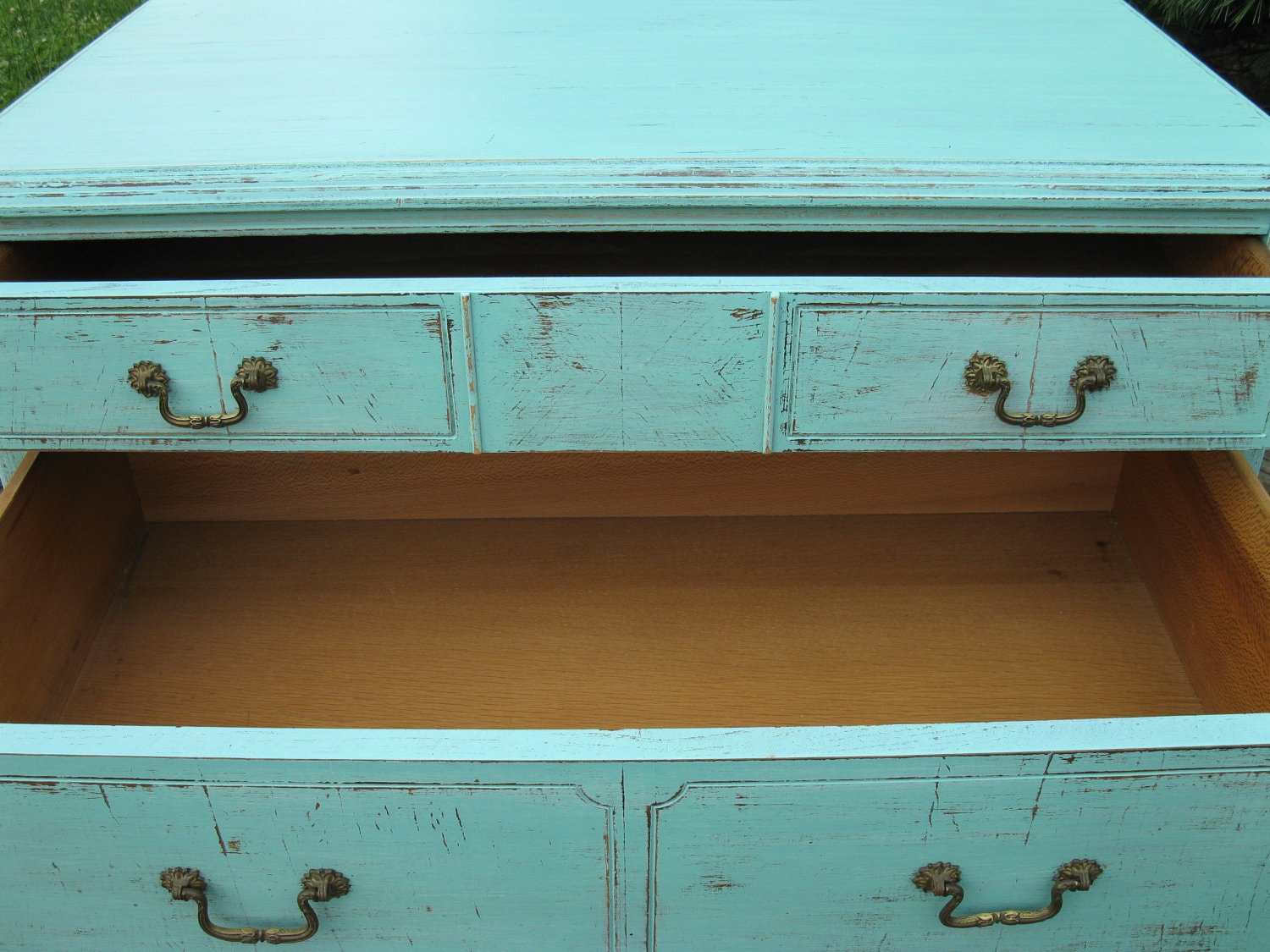 Chic and Shabby Beachy Aqua Tall Dresser / Chest of Drawers