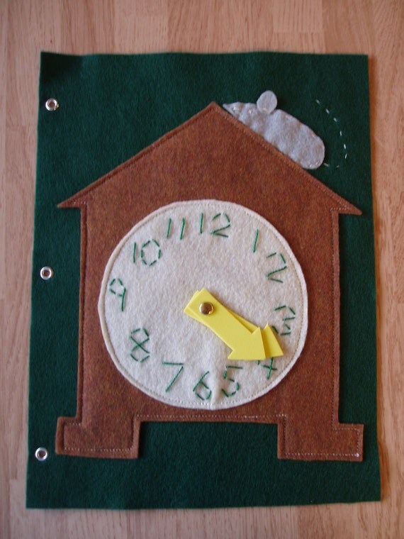 Items similar to Clock Green Felt Quiet Book Page Ages 3 and up on Etsy