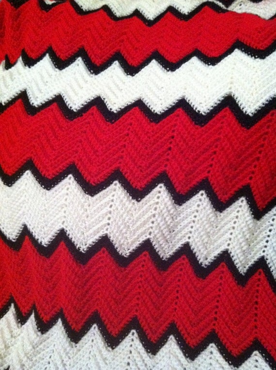 Items similar to Red, Black and White crochet ripple baby ...