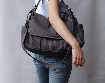 Christmas in July SALE 40% - Pico Grey, Diaper Bag, School Bag, Shoulder Bag, Canvas School bag, crossbody bag, Handbag, Gift for Her