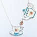 Teapot and Teacup necklace, blue floral illustration