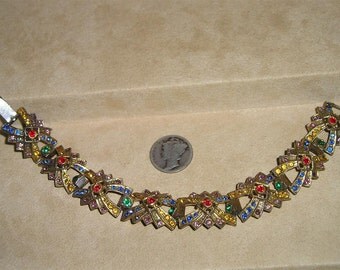 SALE Vintage Art Deco Rhinestone Bracelet 1930's Multi Colored Stones Jewelry 4149
