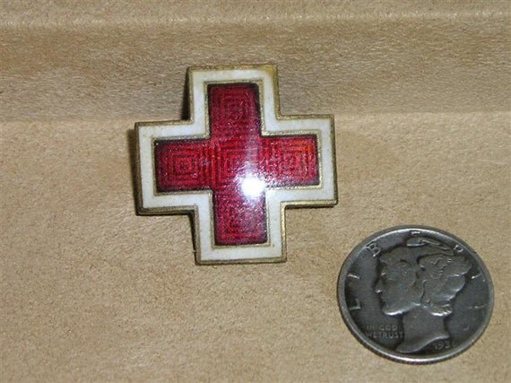 1940's Cloisonne Enamel Red Cross Lapel Pin Vintage