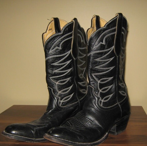 SALE 1970s Black Vintage Cowboy Boots