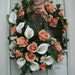 SALE See Shop Announcement Spring Summer White Calla Lilies Peach Apricot Roses Apartment Condo Door Wall Floral Arrangement Wreath