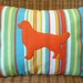 Appliqued Golden Retriever Pillow with Tangerine, Yellow, Lime, Aqua, and White Stripes, 12" x 16"
