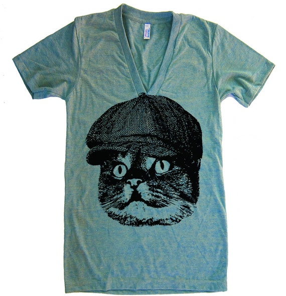 Cat In A Hat Deep Unisex V Neck T Shirt American by lastearth