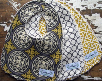 Gender Neutral Baby Bibs - Set of 3 - Grey/Gray and Gold/Yellow