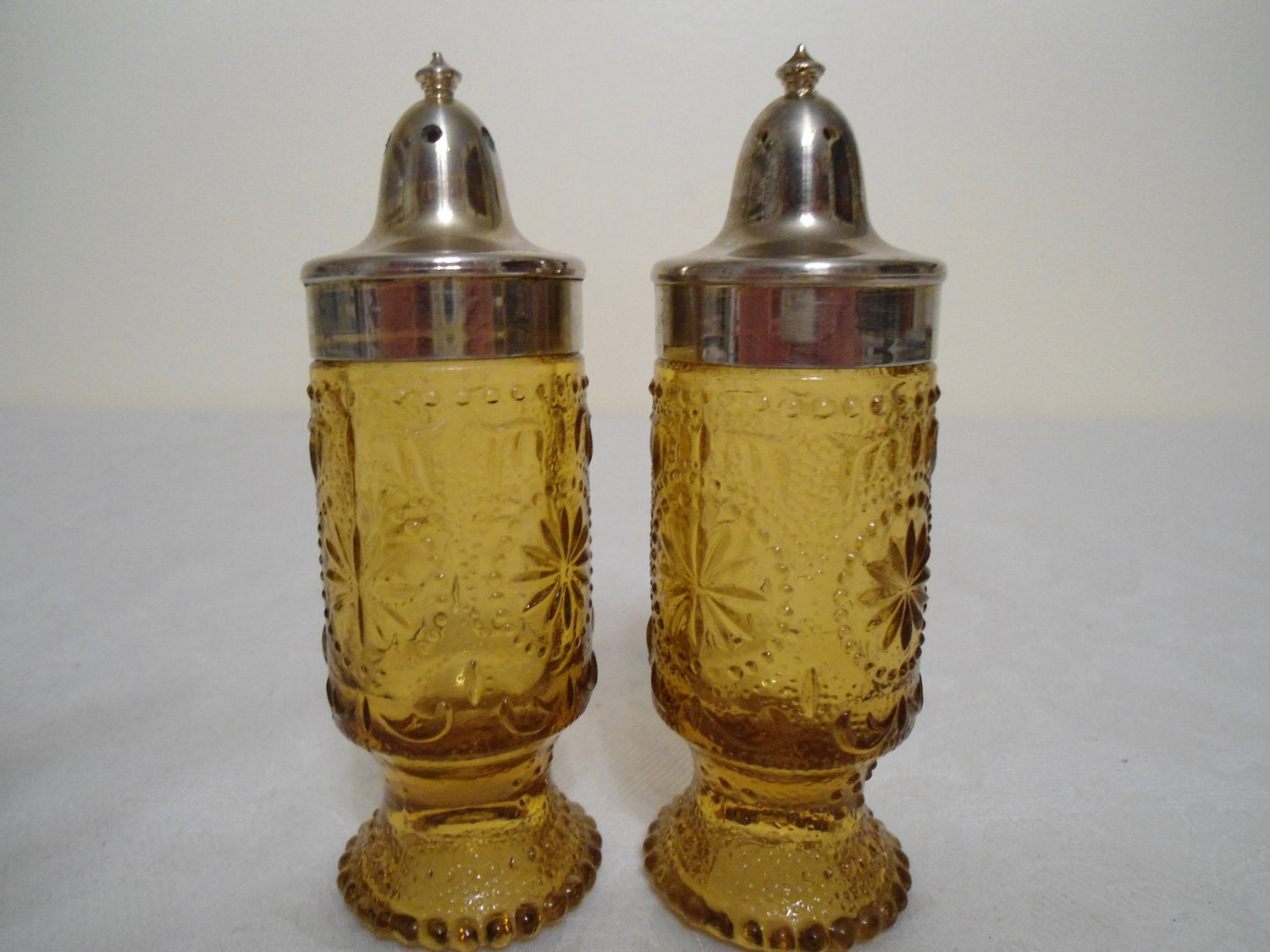 Amber Depression Glass Salt and Pepper Shakers Japan