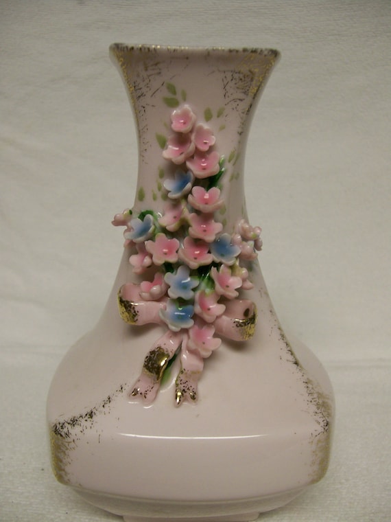 Vintage Lefton Vase me Nots Raised Relief Flowers Blue