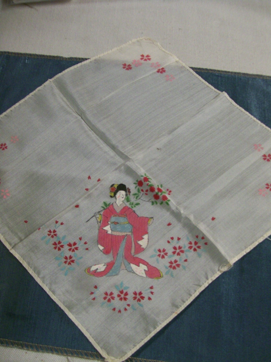 Vintage Geisha Hankerchief Ladies Silk Hankie Geisha Just