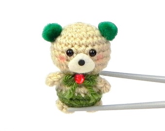 Green pom pom ears BBQ MochiQtie - Crochet amigurumi Mochi size mini toy doll