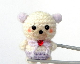 Amigurumi - Lilac lavender pom pom ears BBQ MochiQtie - Mochi size crocheted amigurumi mini toy doll