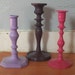 Vintage Set of 3 Upcycled Brass Candle Holders - Hot Pink, Lilac & Plum