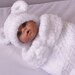 Summer Clearance Newborn Bear or MOuse set extra soft baby yarn in snow-white color- Hat and Cocoon PHOto Prop. baby gift, baby shower gift