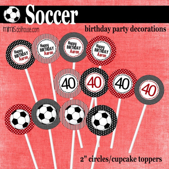 Soccer Cupcake Toppers--Soccer Birthday Cupcake Toppers-JPEG/PDF-Choose your color Il_570xn