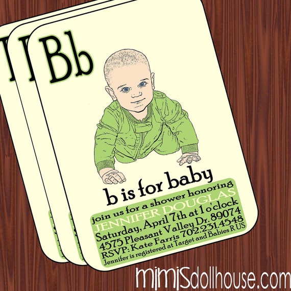 Baby Shower Invitation- B is for Baby Vintage Baby Shower Invitation PDF/JPEG Il_570xn
