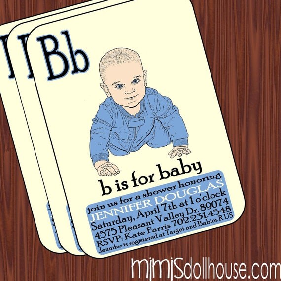 Baby Shower Invitation- B is for Baby Vintage Baby Shower Invitation PDF/JPEG Il_570xn
