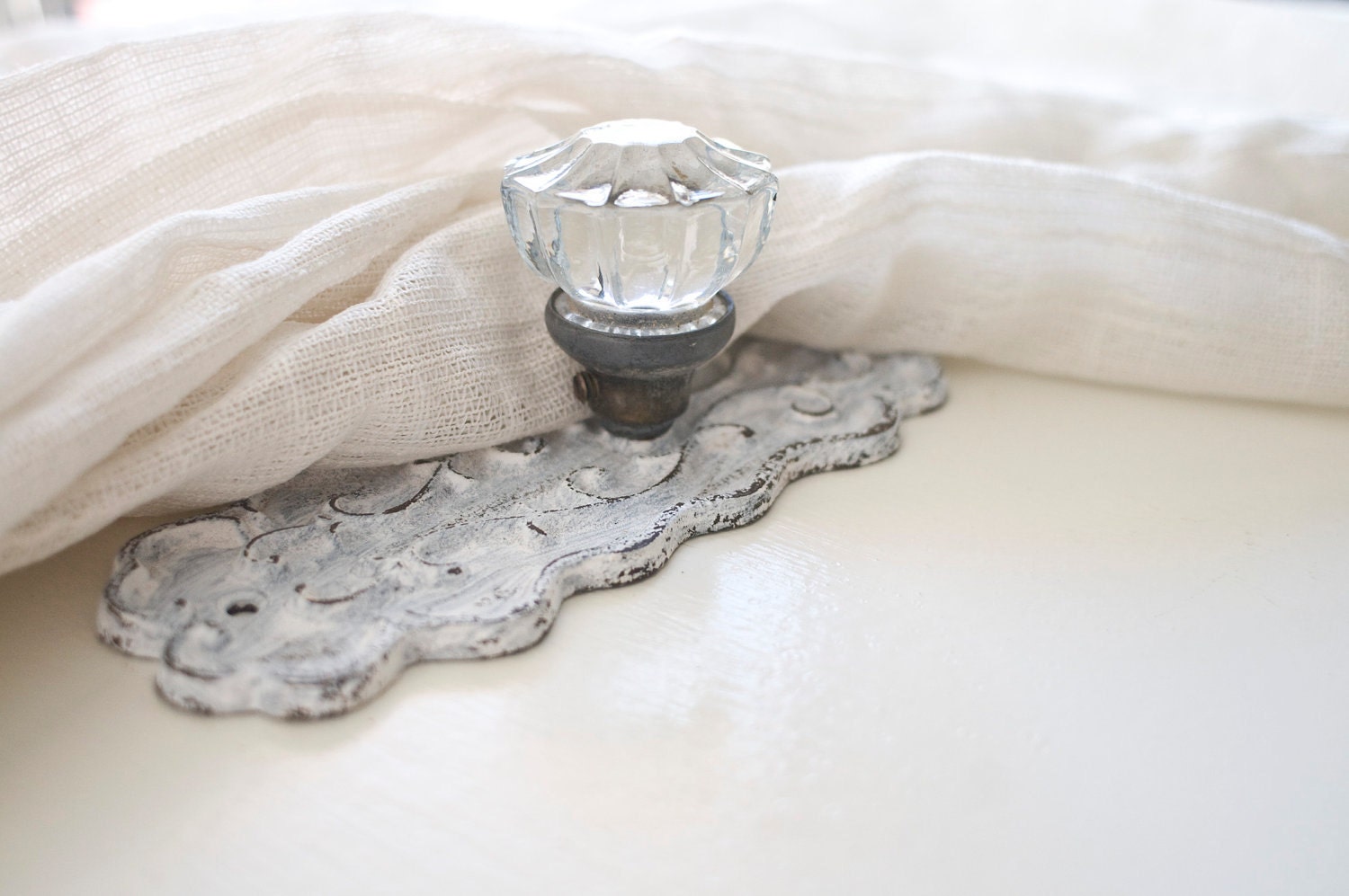 Vintage Crystal Door Knob Curtain Tie Back on White by eviemethugh