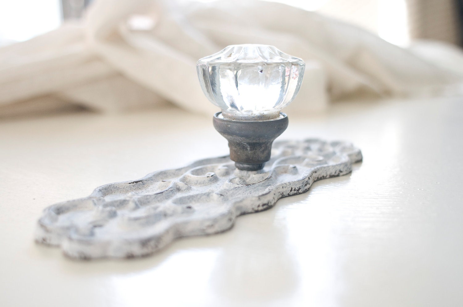 Vintage Crystal Door Knob Curtain Tie Back on White