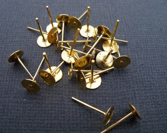 50 pairs Gold Earrings with 6mm Flat Pads Nickel Free