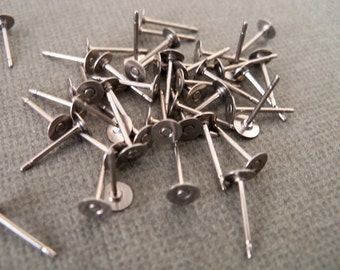 25 pairs Surgical Stainless Steel Earring Studs with 4mm Flat Pads