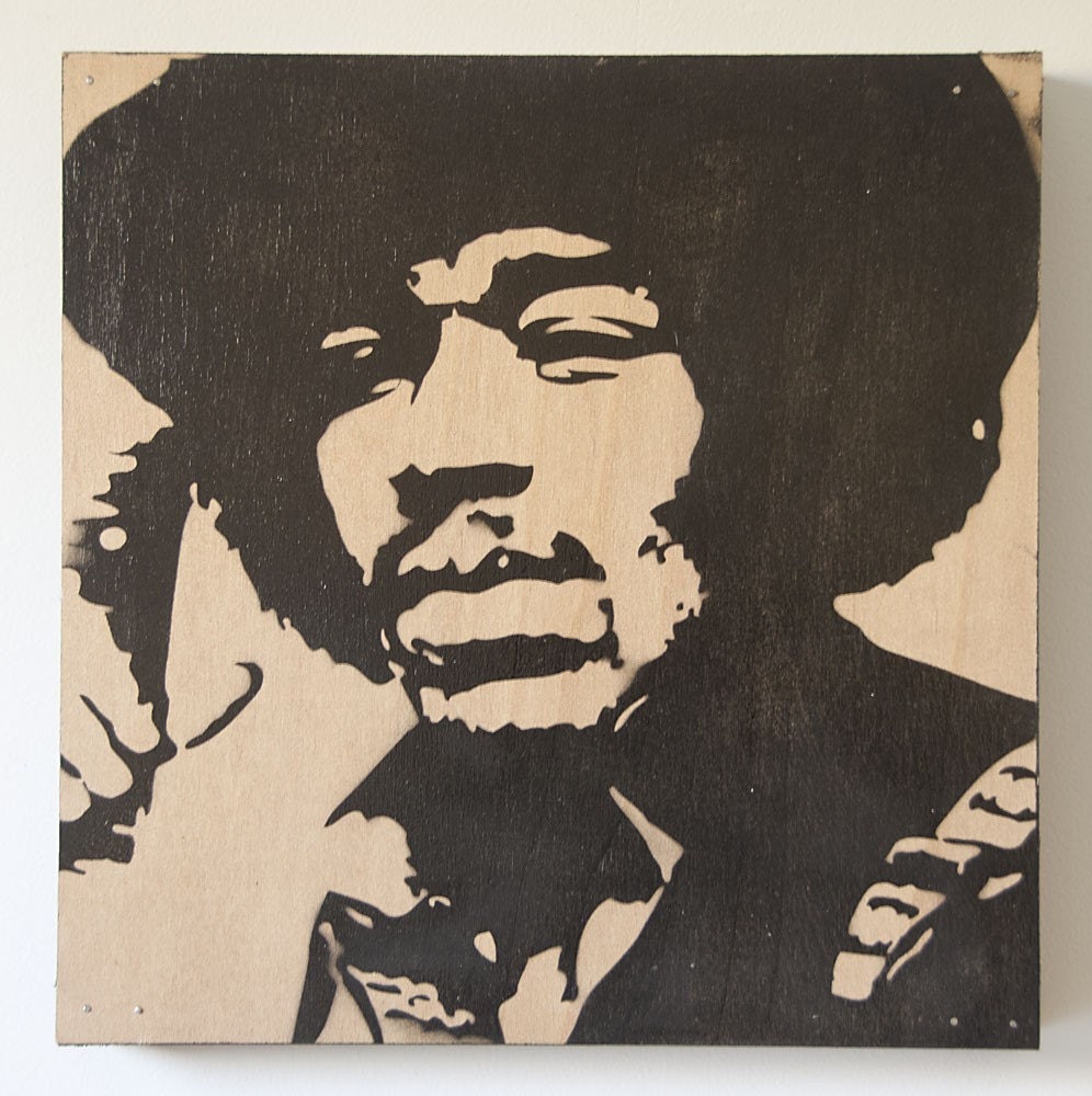 Jimi Hendrix on Woodgrain Graffiti Stencil Painting