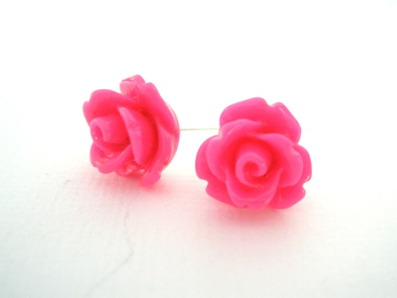 SALE Pink Earrings Pink Stud Earrings Rose Earrings Fuschia