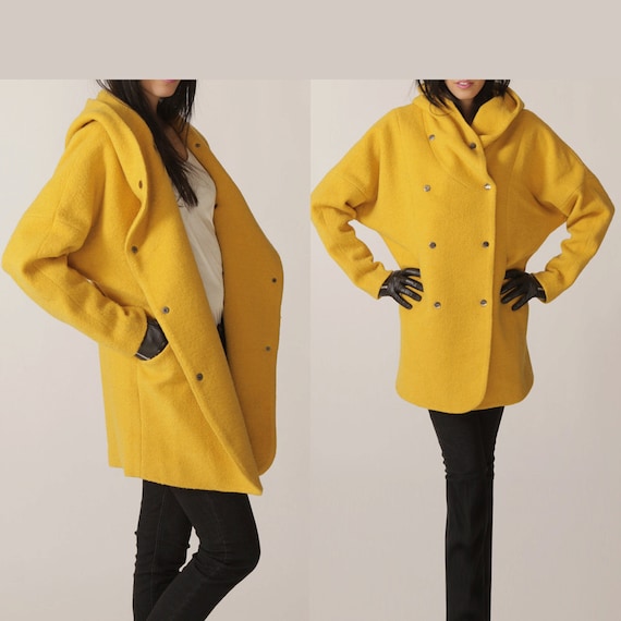 Items similar to Hoodie yellow winter coat,long sleeves jacket,70% ...