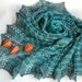 Hand knitted triangle lace shawl, stole, scarf in shades of green, turquoise