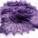 Purple hand knitted lace shawl, stole, scarf