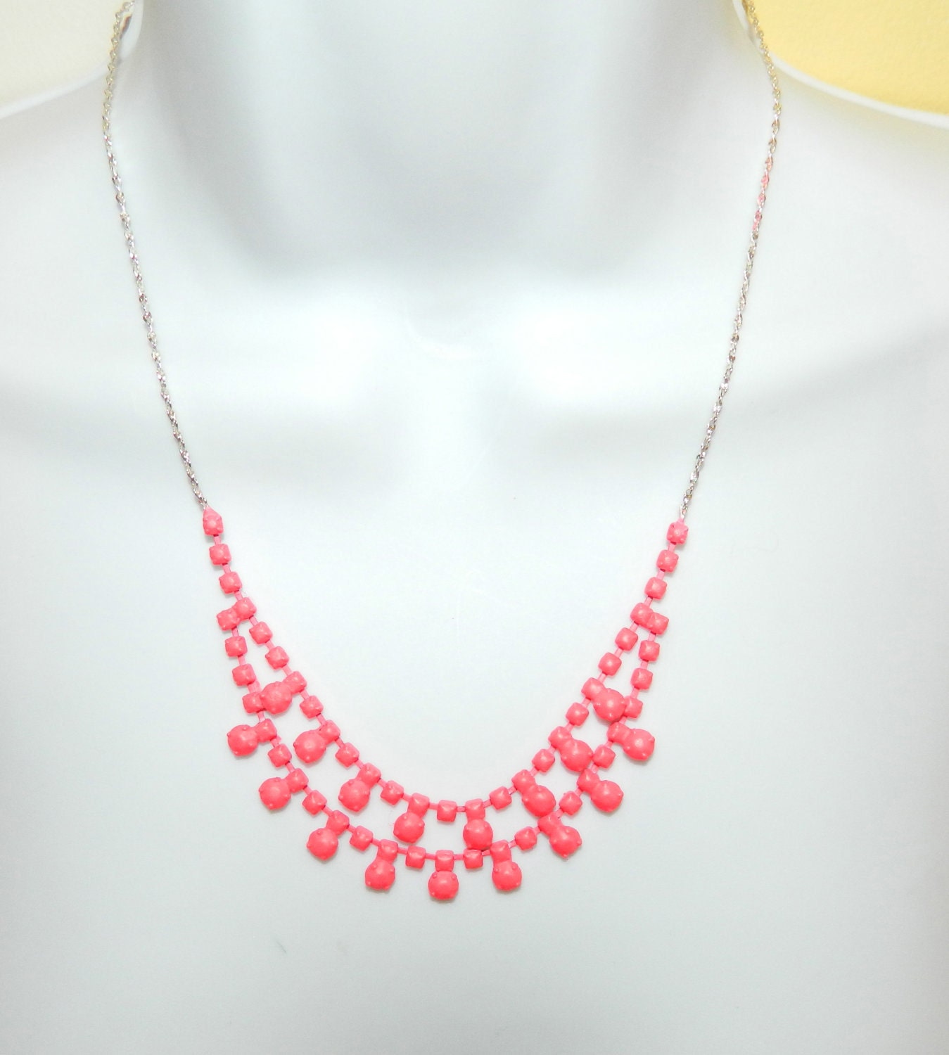 Painted rhinestone necklace Hot Pink by SugarHouseBoutique on Etsy