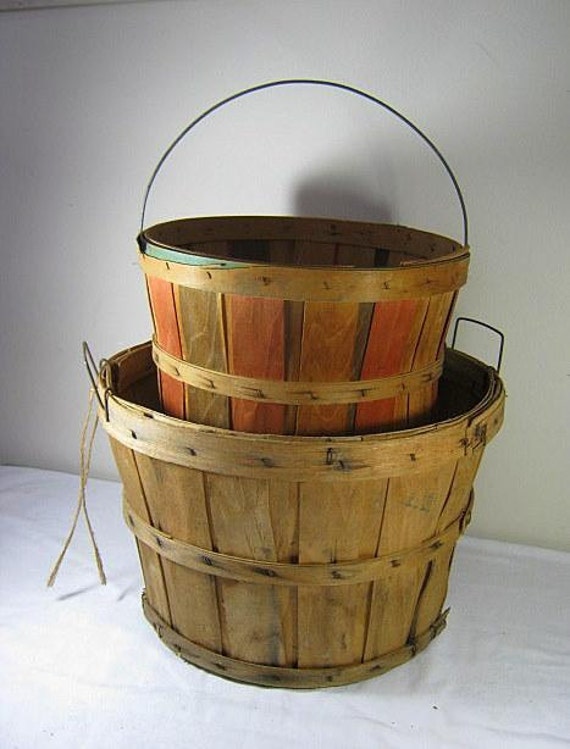 Vintage ORCHARD BASKET Set/2 Farm RUSTIC Patina Apple