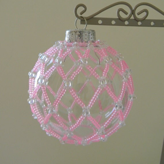 Items similar to Pink handsewn beaded ornament on Etsy