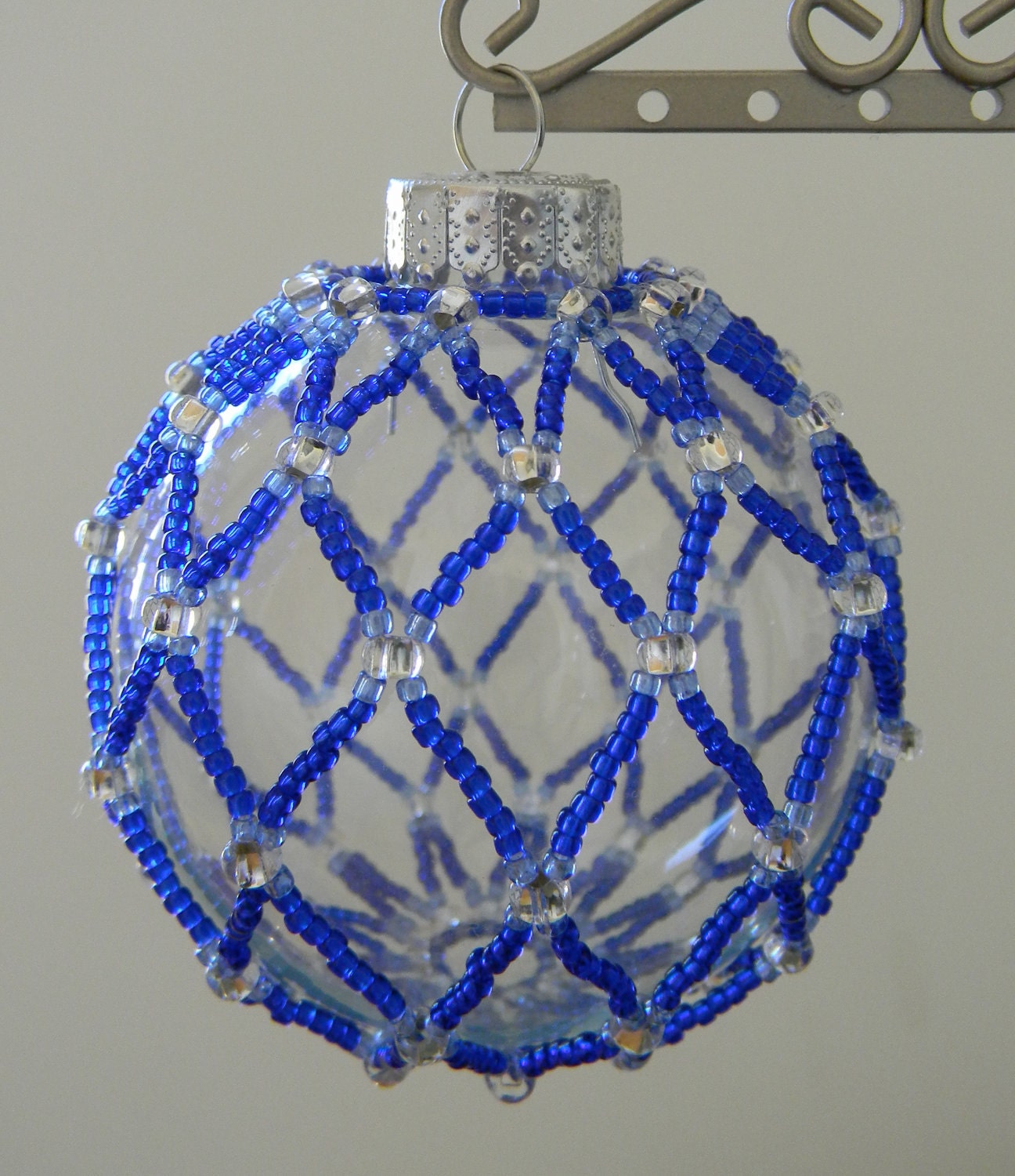 Hand-sewn Dark Cobalt Beaded Glass Ornament