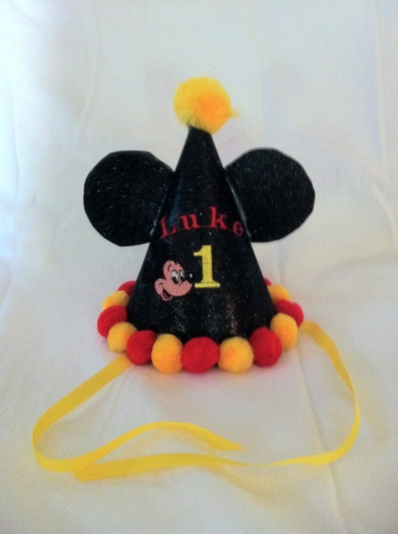 pom hat pom yellow Mickey on MississippiLady by Party Etsy Birthday Hat Mouse