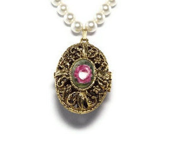 Vintage Rose Locket Necklace