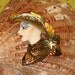 Vintage Lady Head Face Pin of Shiny Gold Tone Leather, Cowgirl Style Hat & Scarf w Star 2 3/4"H, 1990's
