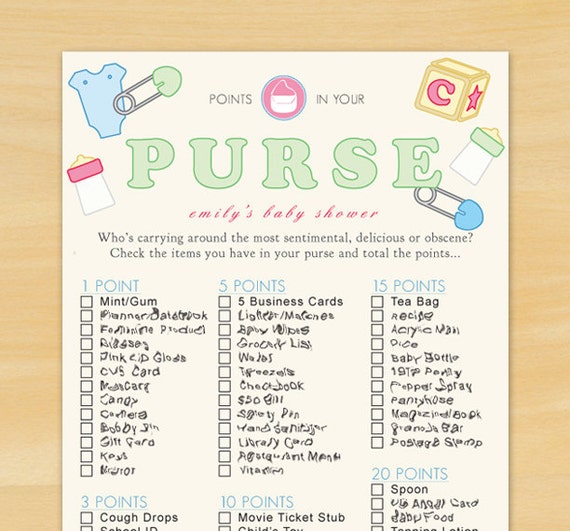 Items similar to Baby Shower Points in Your Purse Game - DIY Printable and Personalized on Etsy