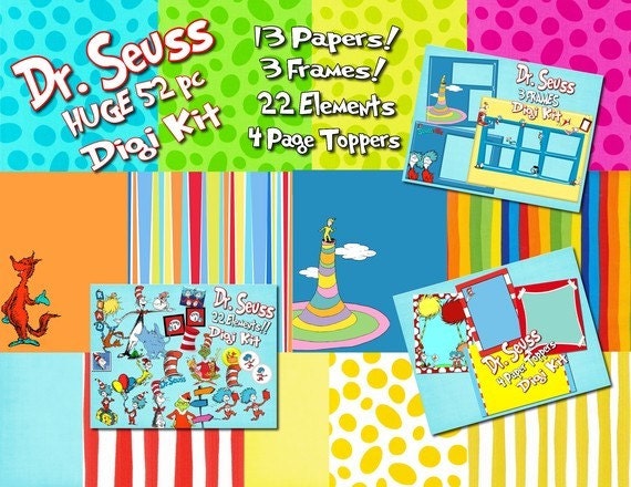 Items similar to Seussical All Things Dr Seuss Digital Scrapbook kit ...