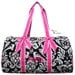Personalized Quilted Large Damask Duffel Bag Gym Dance or Overnight Hot Pink Trim