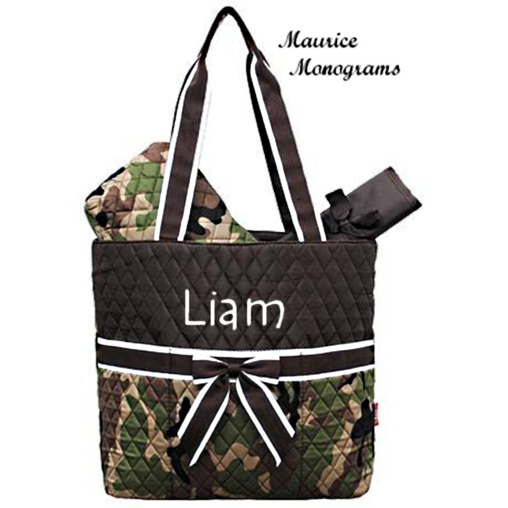 Personalized Diaper Bag Set Camo & Brown Boys by MauriceMonograms