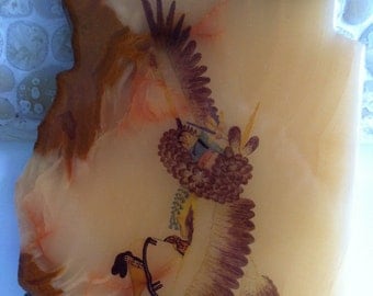 Hopi Kachina Art on Polished Quartz or Marble - Lowell Talashoma Sr. - signed